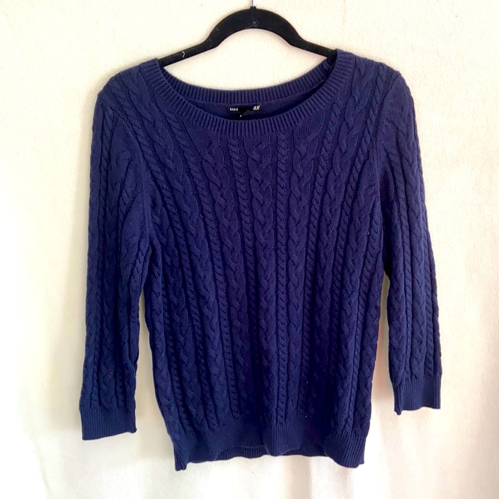 Navy cable knit sweater. Perfect for fall or winter!